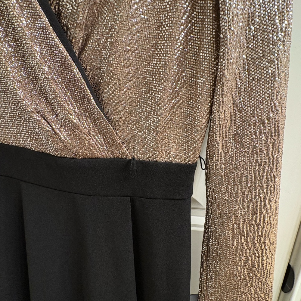 Frank Lyman Evening Gown Maxi Dress Gold Sparkle Top Black Skirt Size 10 VGUC - Picture 4 of 12